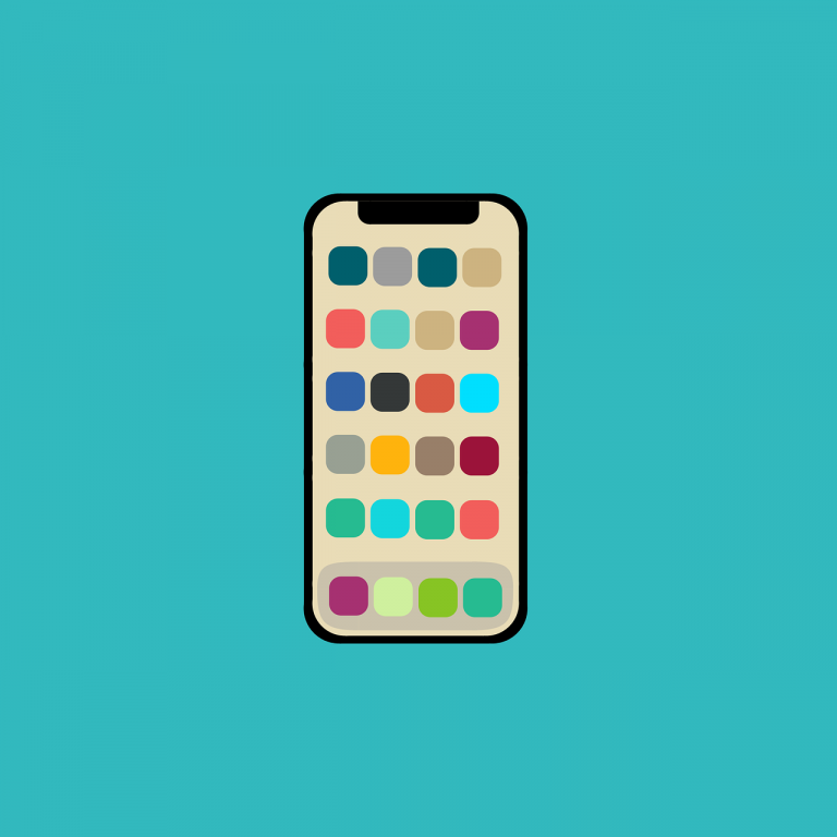 Ein stilisiertes Smartphone mit bunten App-Symbolen auf einem türkisfarbenen Hintergrund. Digitale Hilfsmittel wie Apps können Menschen mit ADHS Schweiz bei der Organisation und Alltagsstruktur unterstützen. Strukturierte App-Nutzung spielt eine zunehmend wichtige Rolle im ADHS-Management in der Schweiz.