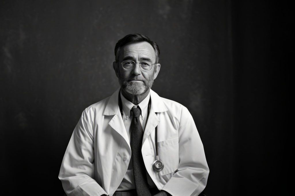 Ein älterer Arzt mit Bart und Brille blickt ruhig in die Kamera, im Hintergrund ein dunkler Hintergrund. In der ADHS-Diagnostik Schweiz spielen erfahrene Hausärztinnen und Hausärzte eine zentrale Rolle bei der ersten Einschätzung und Zuweisung.